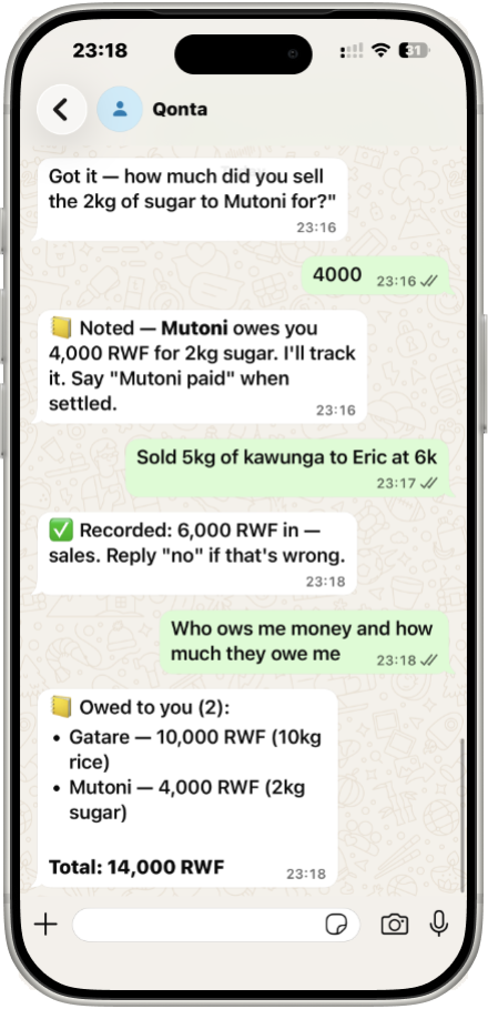 Tracking who owes you money in the Qonta chat